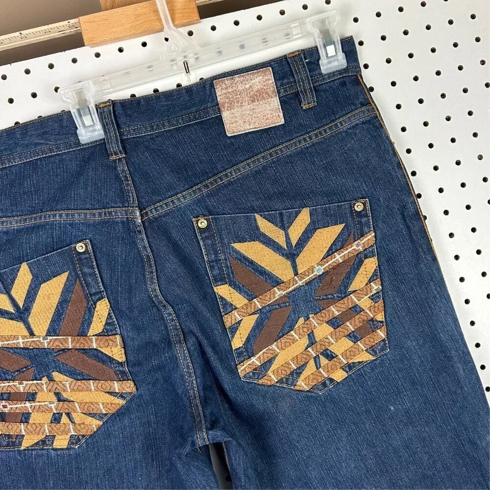Revolution Y2K Jeans 38x34 Tribal Stitched Pockets Streetwear Skate Baggy Button - Picture 3 of 10